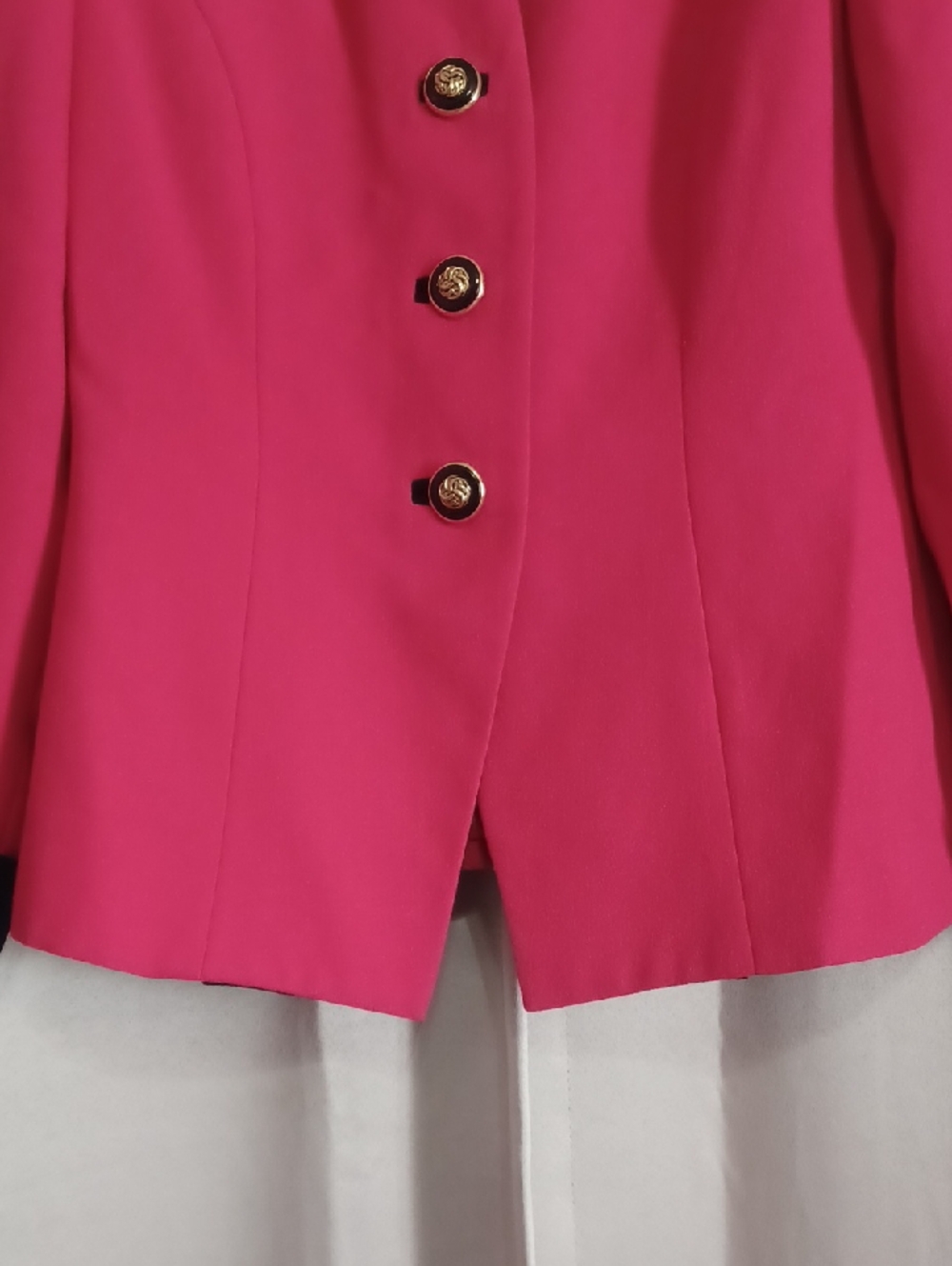 Petite Sophisticate Hot Pink Power Dressing Blazer Contrast Black Cuffs 80s Glam - Picture 6 of 14